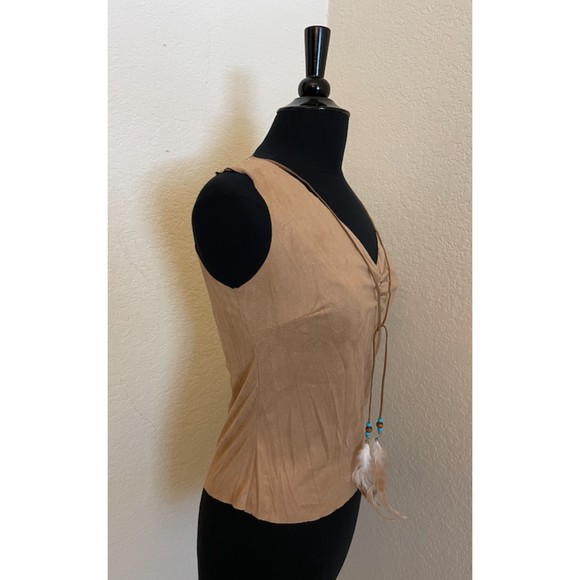 Vixen Vtg 90's Southwest Native American Faux Suede Feather Sleeveless Top Sz M - Picture 2 of 11